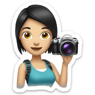 emoji of a brunette woman with straight black hair holding a photo camera sticker