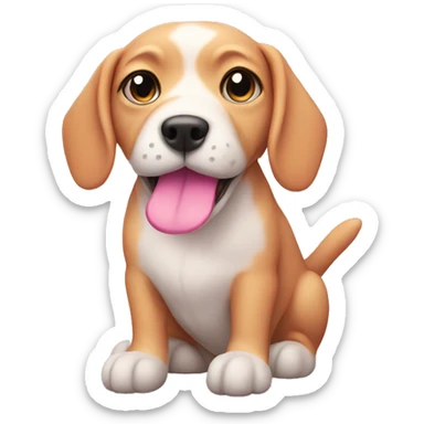Dog with a pink cat sticker