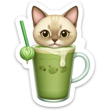 Siamese Cat holding iced matcha latte sticker