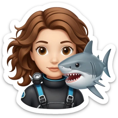 A scuba (brown wavy hair) girl and a shark sticker