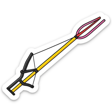 A colorful Y-shaped slingshot with elastic band sticker