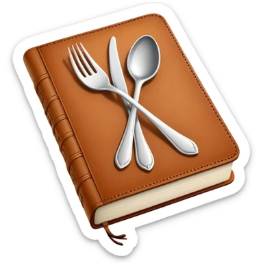 Closed cookbook with a fork and spoon symbol on the cover – collection of recipes sticker