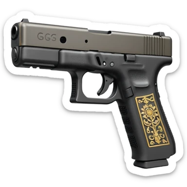 Glock 17 with an extended magazine and a clear legible engraving "N Block 17" sticker