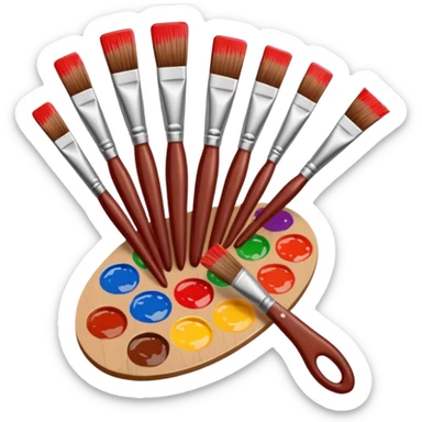 STICKER PINCEAUX ROUGE ET BRUN AVEC PALETTE DE PEINTURE ET TACHE DE PEINTURE sticker