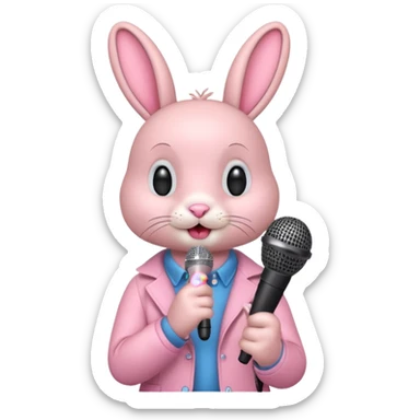 pink bunnie singing , holding mic sticker