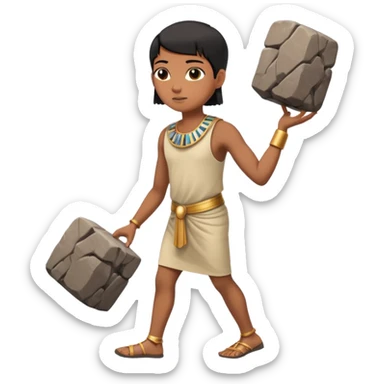 fullbody ancient Egyptian worker with short hair carrying a rock block on their back sticker