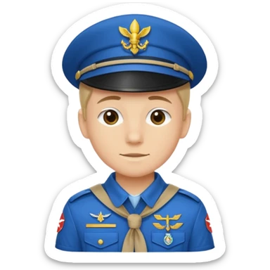 Maak een persoon in een scoutsuniform met zijn beiden handen vooruit zodat er iets in kan liggen sticker