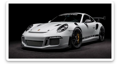 a stunning close-up of a porsche 911 gt3 rs , set against a black solid background. sticker