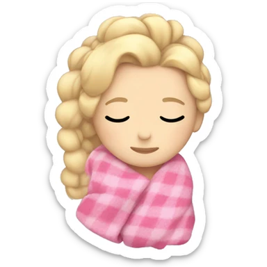 Blonde blue eyed girl sleeping with a pink blanket covering her and her hair in a messy French braid  sticker