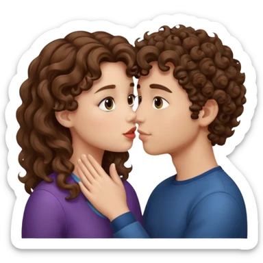 A girl with curly hair and a boy with wavy hair kiss sticker