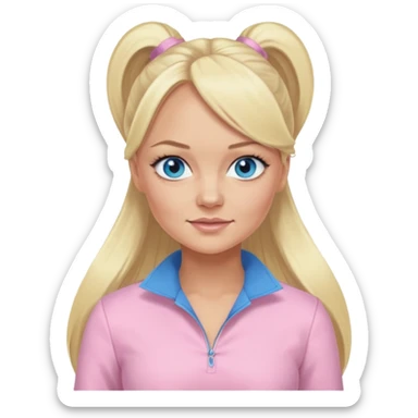 Emma Bunton with long blonde ponytail hair, blue eyes, light pink outfit sticker