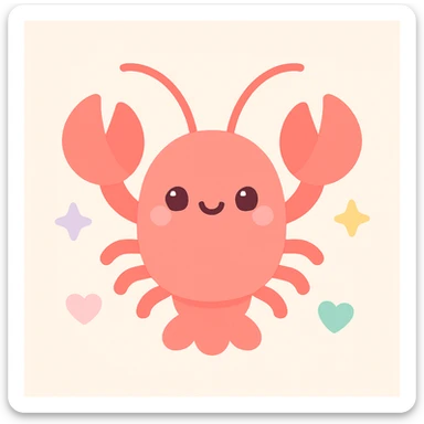 a lobster, kawaii style, cute, colorful, charming sticker