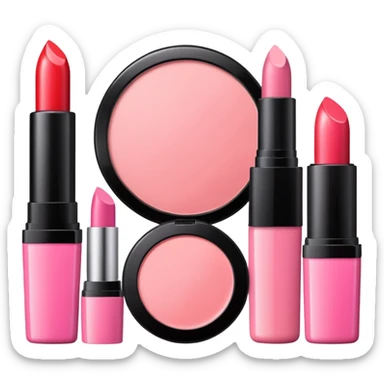 makeup products all together in one piece of png, lipstick, blush, powder, etc ALL PINK sticker