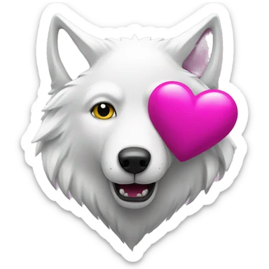 white wolf holding magenta heart sticker