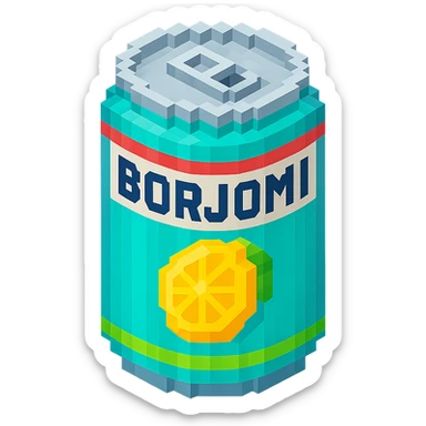 Borjomi lemonade can with a retro design, inspired by vintage soda cans sticker