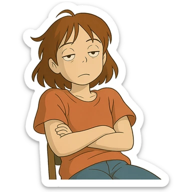ghibli style character looking bored, leaning back, eyes half-closed sticker