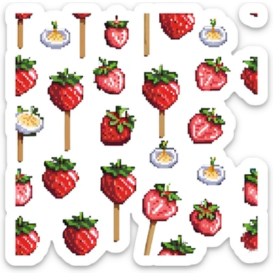 strawberry tanghulu on a wooden stick with shiny sugar coating sticker