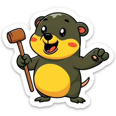 person whacking a mole with a mallet, both with funny expressions sticker