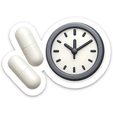 DUE BOCCETTE DI INTEGRATORI BIANCHE FLUTTUANO IN ARIA INSIEME AD UN OROLOGIO DA MURO IN STILE EMOJI IPHONE, IPERREALISTICA 4K sticker