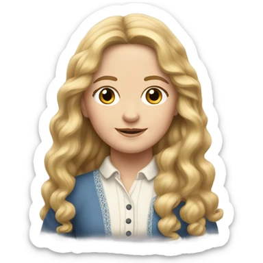 Mary Ingalls with long wavy  blonde hair pretty and detailed and realistic sticker