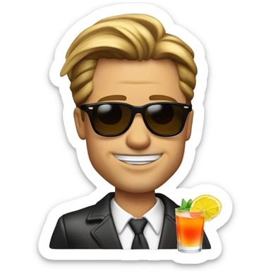 Brad Pitt with sunglass and an Cocktail in his Hand (complett Body)with Holiday vibes sticker