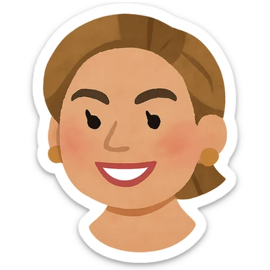 Beyoncé's head in Irasutoya style, cheerful expression, simple cartoon, soft colors, round face, short hair, iconic features, no background sticker