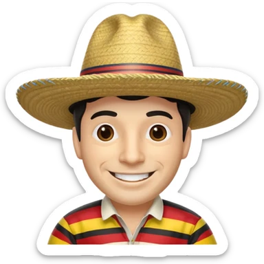 A happy fair skinned Colombian man wearing a Colombian sombrero that has black horizontal stripes sticker