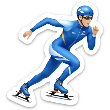 An icon showing a speed skater gliding on a professional oval ice track, captured in mid-motion with aerodynamic posture and sleek skates. The background features snowy mountains, flags, and a clear blue sky. Transparent background reflects the speed and elegance of the sport. sticker