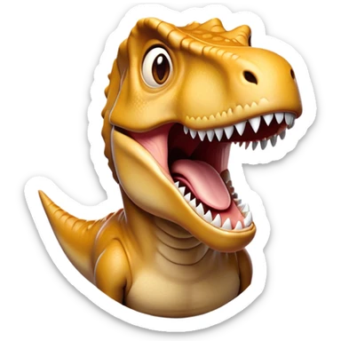 Cinematic Comical T-rex Portrait Emoji, Head tilted dramatically with an exaggeratedly shocked expression, featuring its iconic massive head, tiny comically expressive arms, and wide, playful eyes full of humorous disbelief, Simplified yet hilariously expressive features, highly detailed, glowing with a slightly sassy prehistoric glow, high shine, dramatic yet playful, stylized with an air of cheeky dinosaur mischief, soft glowing outline, capturing the essence of a meme-worthy T-rex that looks ready to side-eye its way into viral fame! sticker