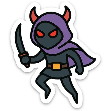 Add intense red glowing eyes to the shadow demon rogue in color outline fantasy style, with no background. sticker