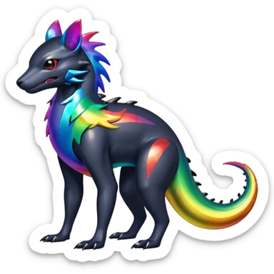 Oil-Slick Rainbow-Dark Metallic-Glossed Sleek Futuristic Cyber-Nargacuga-Vernid-fusion-creature (full body) sticker