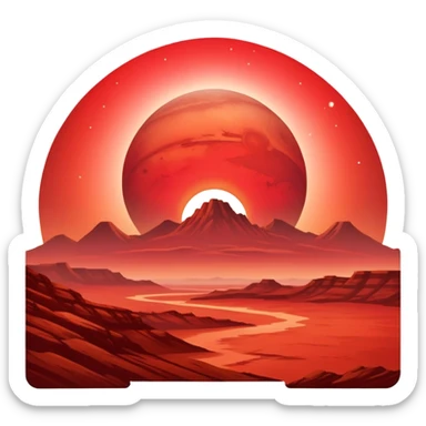 Bright red star rising over Mars horizon, dawn breaking sticker