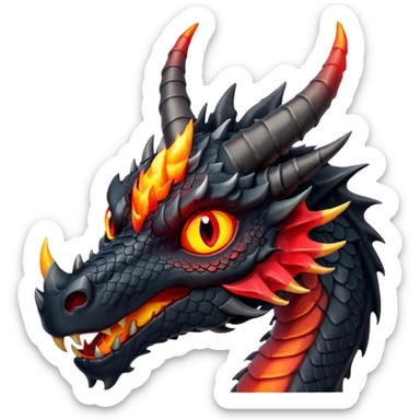 A black dragon with red flamings eyes and great black horns. sticker