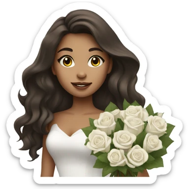 beautiful brunette girl with a bouquet of white roses sticker