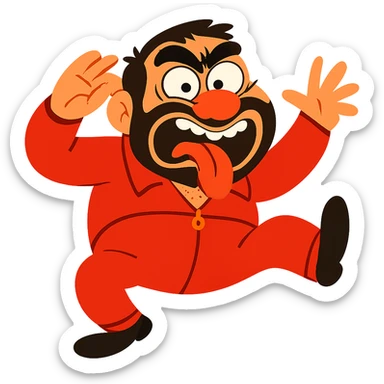 Make Recep İvedik in a much funnier pose with an exaggerated facial expression, wearing a red tracksuit, no background, in vibrant toon style. sticker