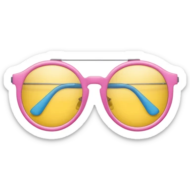 pink sunglasses with different lens, one len blue and the other len yellow sticker