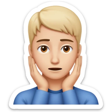 To hand on neck with a nervous face sticker