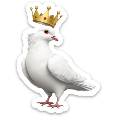 white Pigeon wearing a crown and a crown sticker