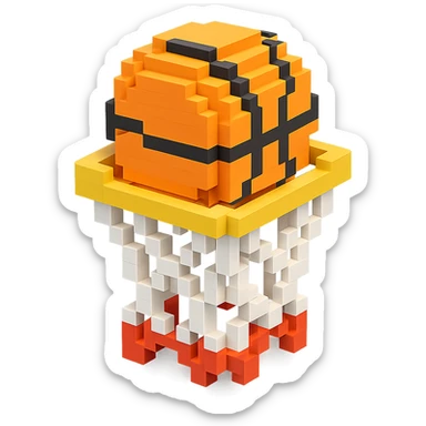 Voxel-style basketball in a net, variation 1 sticker