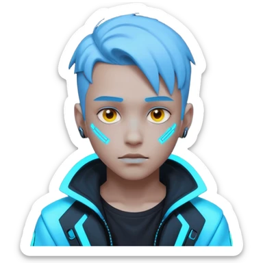 boy neon cyberpunk light blue sticker