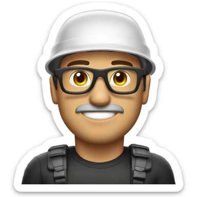 Hombre caucasico con casco, lentes de seguridad y tapones auditivos sticker