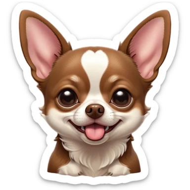 Cinematic Cute Yawning Chocolate Short Haired Chihuahua Portrait Emoji, Head tilted slightly with a dramatic, wide-open yawn, soft chocolate fur with a velvety texture, floppy ears slightly drooping, round dark eyes barely open in drowsy contentment, Simplified yet irresistibly adorable features, highly detailed, glowing with a soft, cozy glow, high shine, relaxed yet expressive, stylized with a touch of whimsy, bright and endearing, soft glowing outline, capturing the essence of a sleepy yet affectionate pup, so drowsy it feels like it could stretch right out of the screen and curl up for a nap! sticker