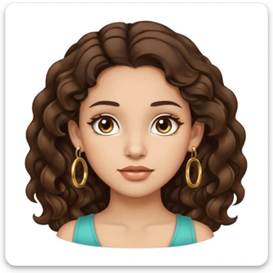 light skinned girl, little thicker body type, wavy dark brown hair, brown eyes, long eyelashes, earrings sticker