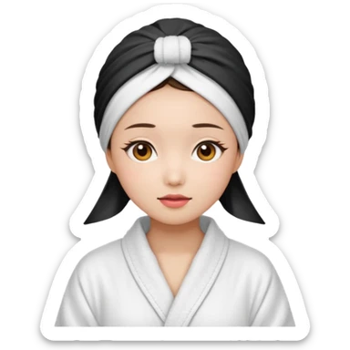 girl aesthetic emoji, asian beautiful make up white Bathrobe + towel Headscarf sticker