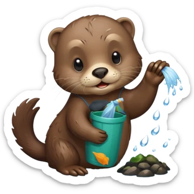 an otter picking up trash sticker