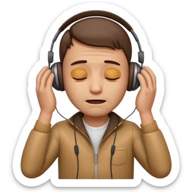 Male emoji with head phone holding both hands listening looks like sad looking down crying and closed his 🫩 only head emoji sticker