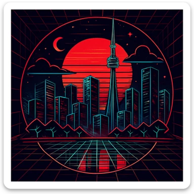 Make this image more edgy, 80's TRON, retro feel  sticker
