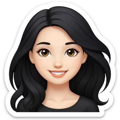 black long hair girl with soft makeup, smiling sticker