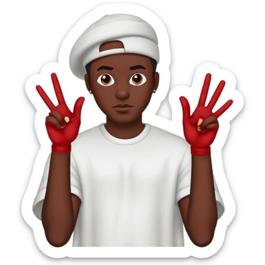 Black guy wearing all red ghosting up gang signs sticker