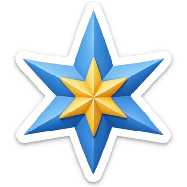 It is a blue mark in the shape of an eight-pointed star with a checkmark in the middle.  sticker